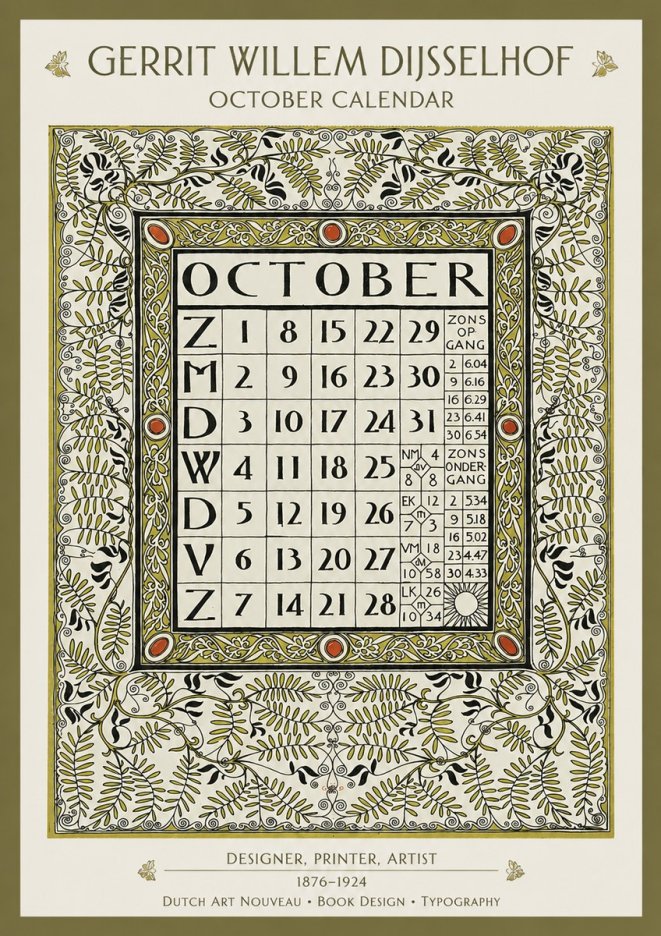 Gerrit Willem Dijsselhof October - Calendar Page No2 - Póster