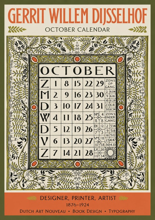 Gerrit Willem Dijsselhof October - Calendar Page No3 - Póster