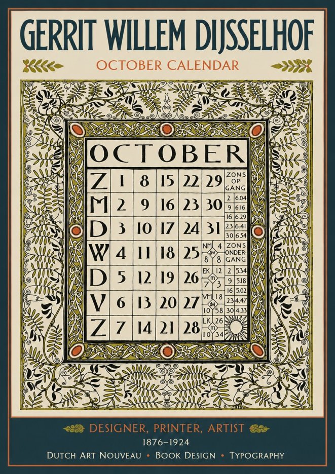 Gerrit Willem Dijsselhof October - Calendar Page No4 - Póster
