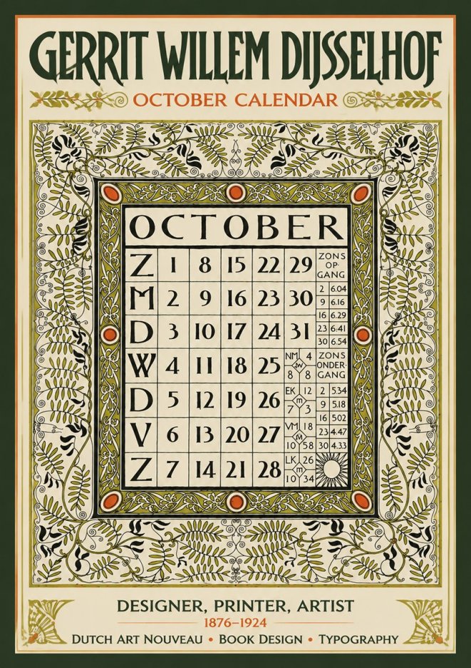 Gerrit Willem Dijsselhof October - Calendar Page No5 - Póster