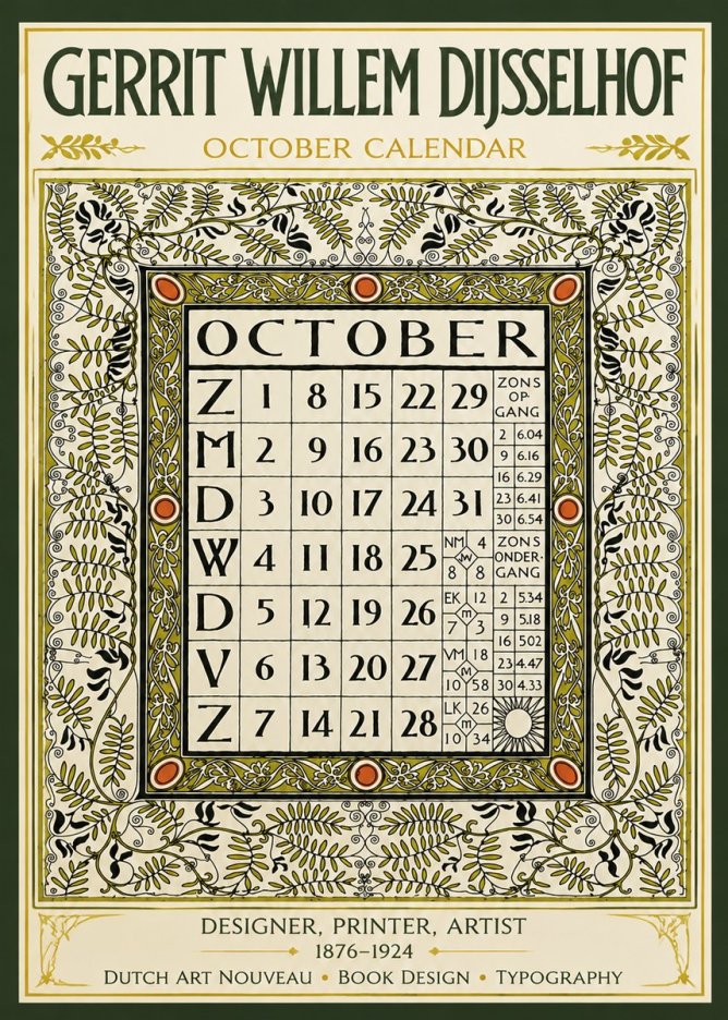 Gerrit Willem Dijsselhof October - Calendar Page No6 - Póster
