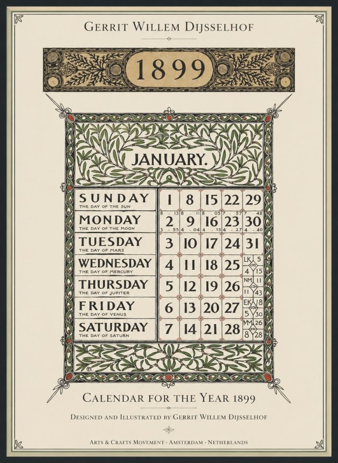 Gerrit Willem Dijsselhof January. Calendar for 1899. No2 - Póster