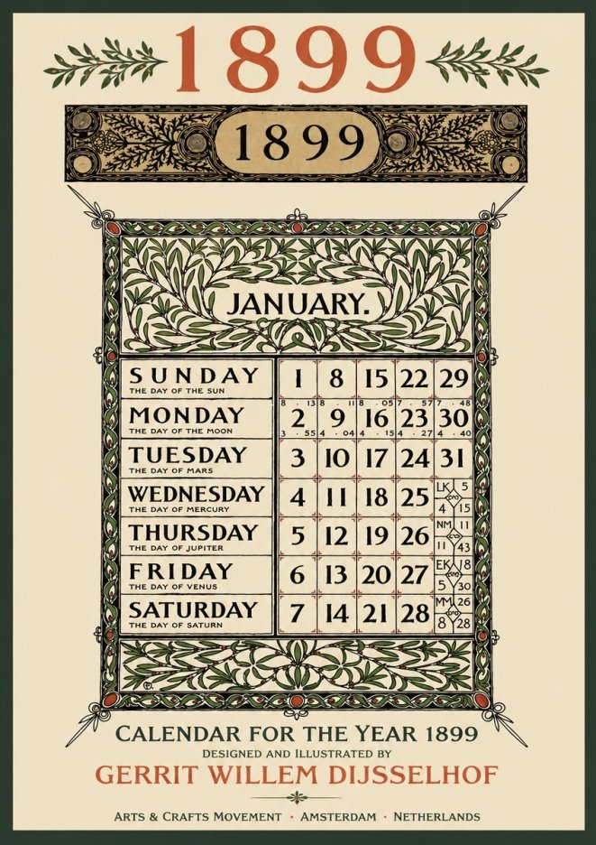 Gerrit Willem Dijsselhof January. Calendar for 1899. No3 - Póster