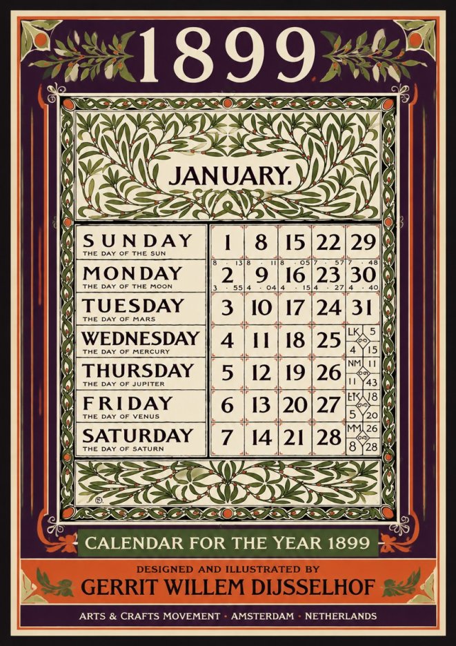 Gerrit Willem Dijsselhof January. Calendar for 1899. No4 - Póster