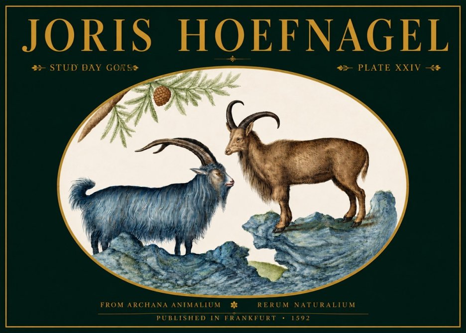 Joris Hoefnagel Two Mountain Goats from the Series Quadrupeds No5 - Póster