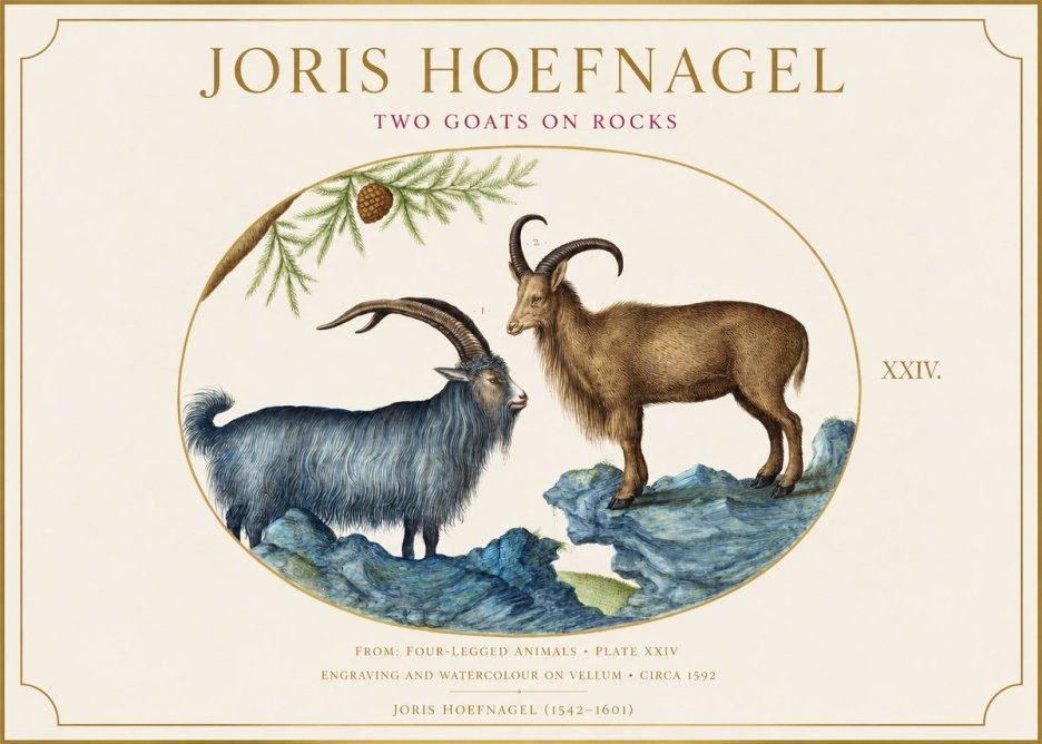 Joris Hoefnagel Two Mountain Goats from the Series Quadrupeds No6 - Póster