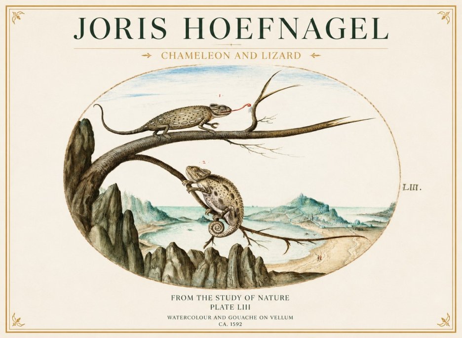 Joris Hoefnagel Chameleon and Lizard No1 - Póster