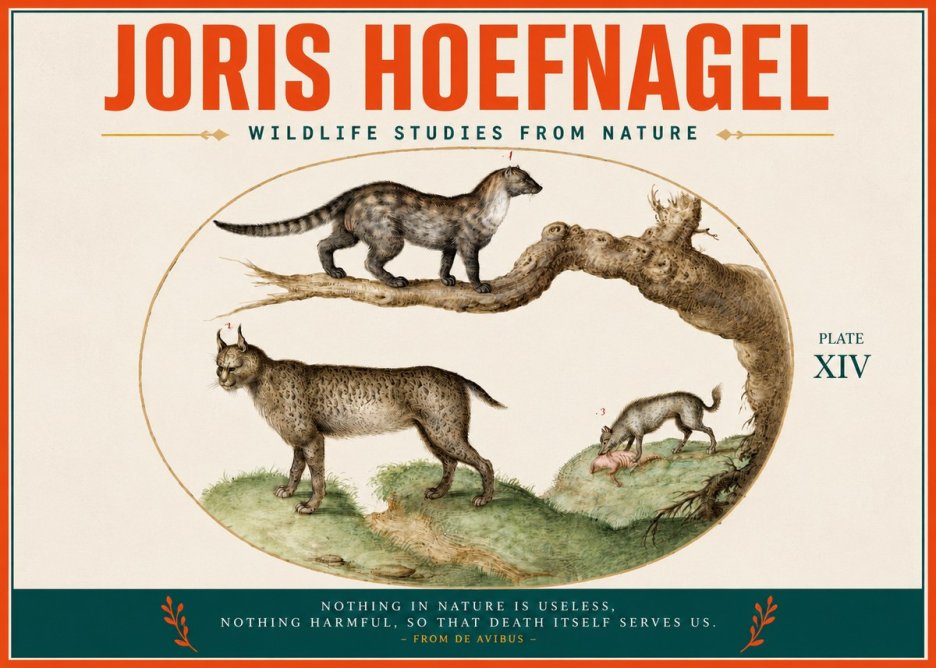Joris Hoefnagel Wildlife Studies from Nature - Plate Xiv No3 - Póster