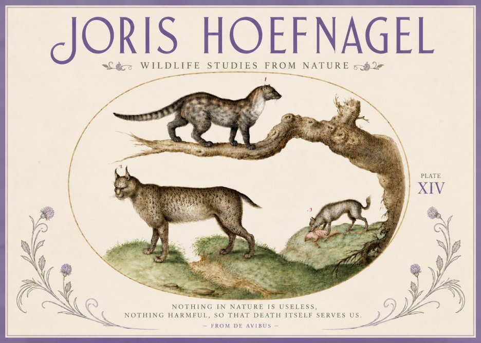 Joris Hoefnagel Wildlife Studies from Nature - Plate Xiv No4 - Póster