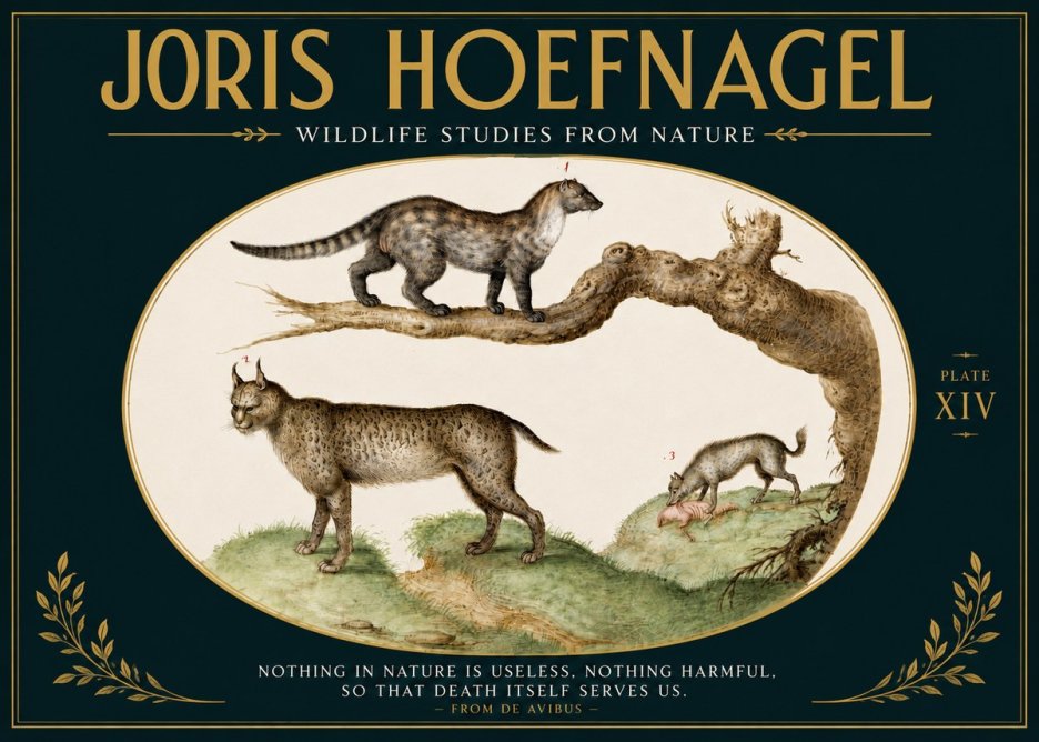 Joris Hoefnagel Wildlife Studies from Nature - Plate Xiv No5 - Póster