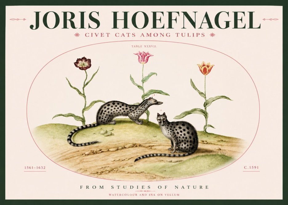 Joris Hoefnagel Civet Cats Among Tulips No3 - Póster