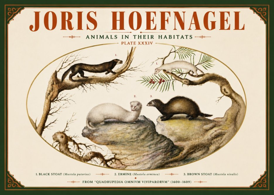 Joris Hoefnagel Animals in Their Habitats Plate Xxxiv No5 - Póster
