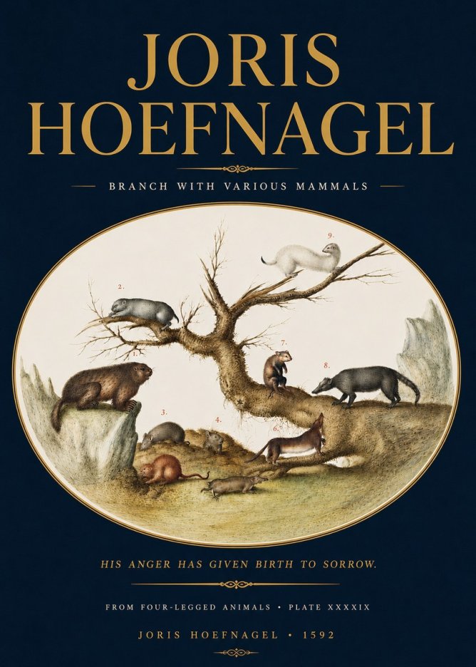 Joris Hoefnagel Branch with Various Mammals No4 - Póster