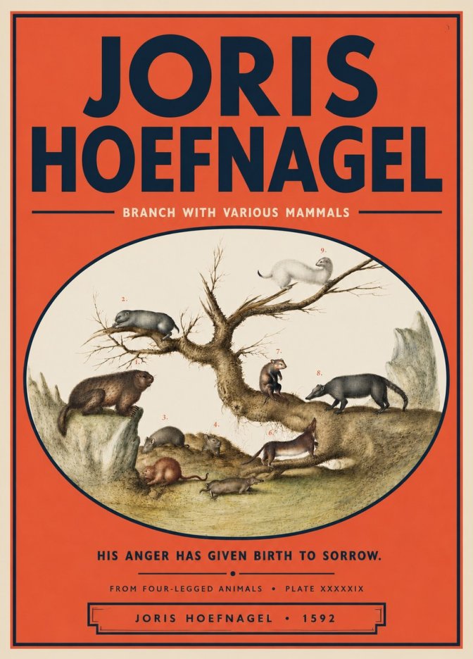 Joris Hoefnagel Branch with Various Mammals No5 - Póster