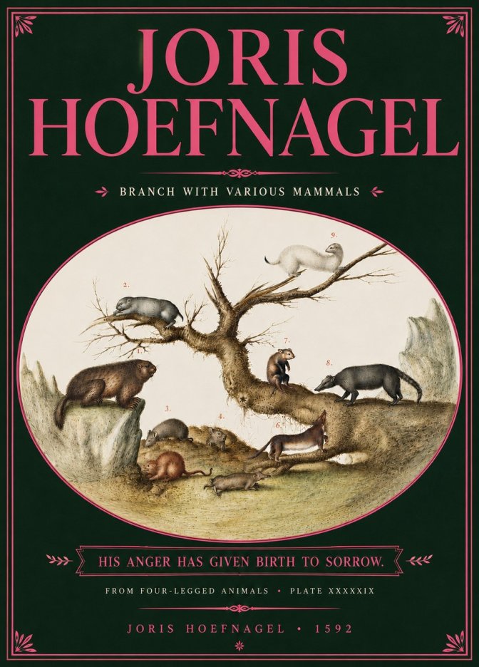 Joris Hoefnagel Branch with Various Mammals No6 - Póster