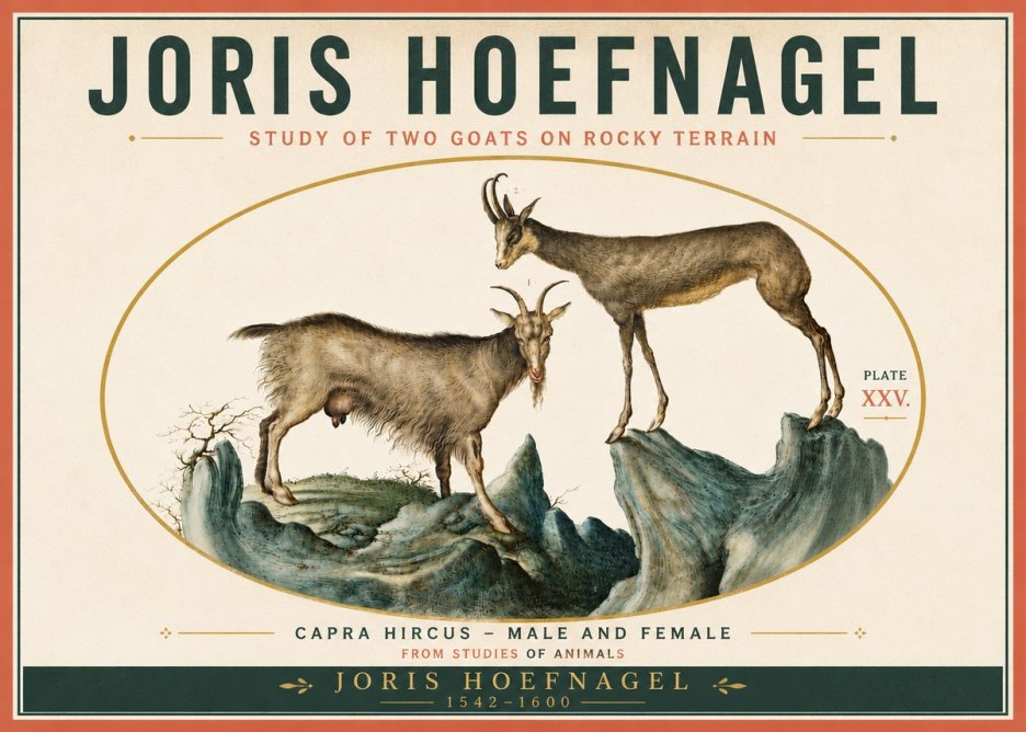 Joris Hoefnagel Study of Two Goats on Rocky Terrain No6 - Póster