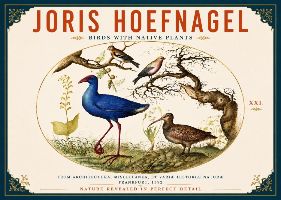 Joris Hoefnagel Birds with Native Plants No6 - Póster