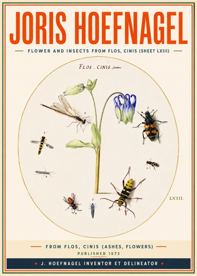 Joris Hoefnagel Insects and a Flower Study No4 - Póster
