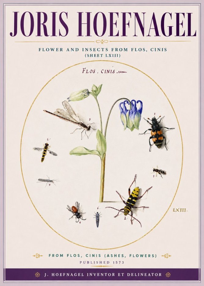 Joris Hoefnagel Insects and a Flower Study No5 - Póster