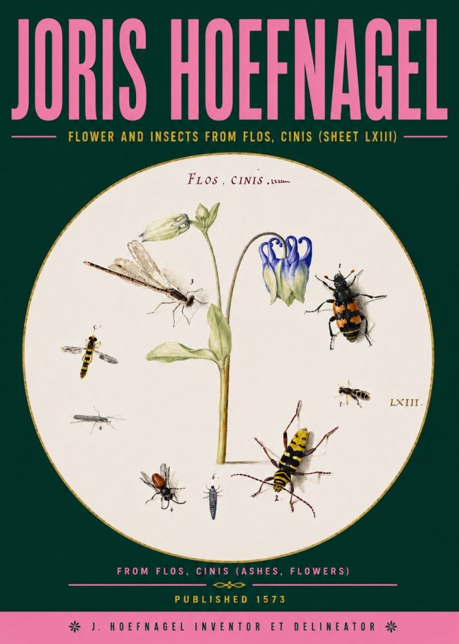 Joris Hoefnagel Insects and a Flower Study No6 - Póster