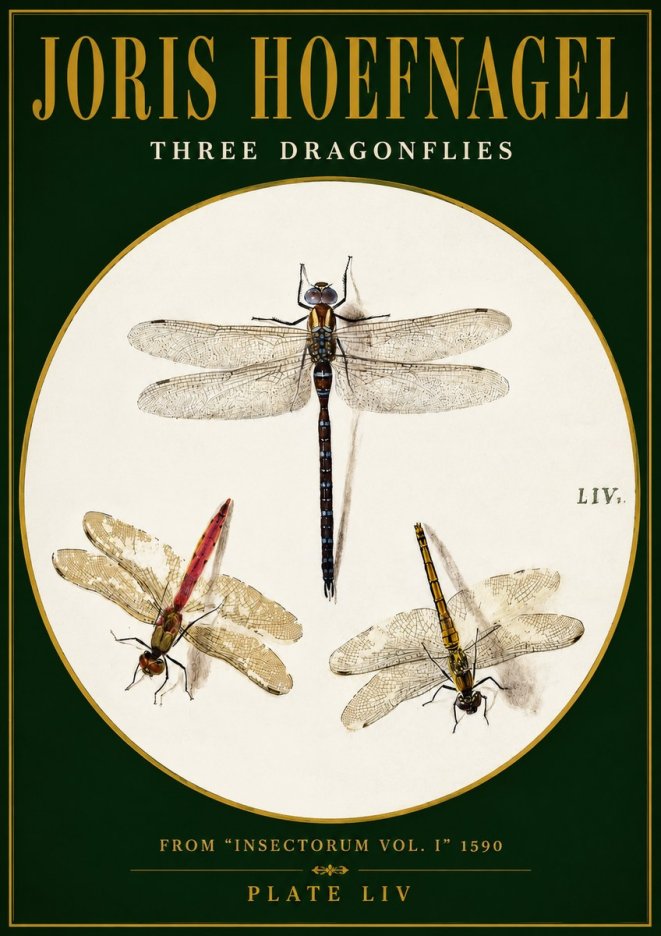 Joris Hoefnagel Three Dragonflies No3 - Póster