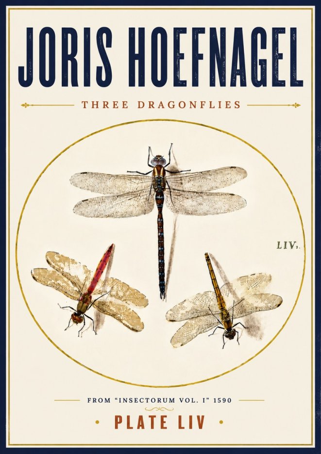Joris Hoefnagel Three Dragonflies No6 - Póster