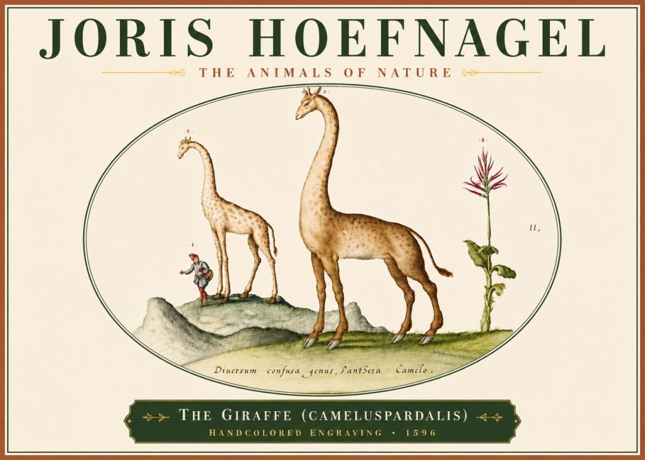 Joris Hoefnagel The Giraffe (Cameluspardalis) No6 - Póster