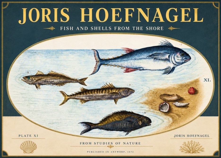 Joris Hoefnagel Fish and Shells from the Shore No4 - Póster