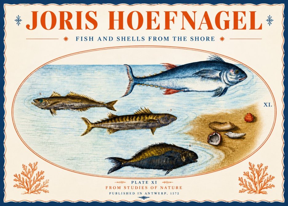 Joris Hoefnagel Fish and Shells from the Shore No5 - Póster