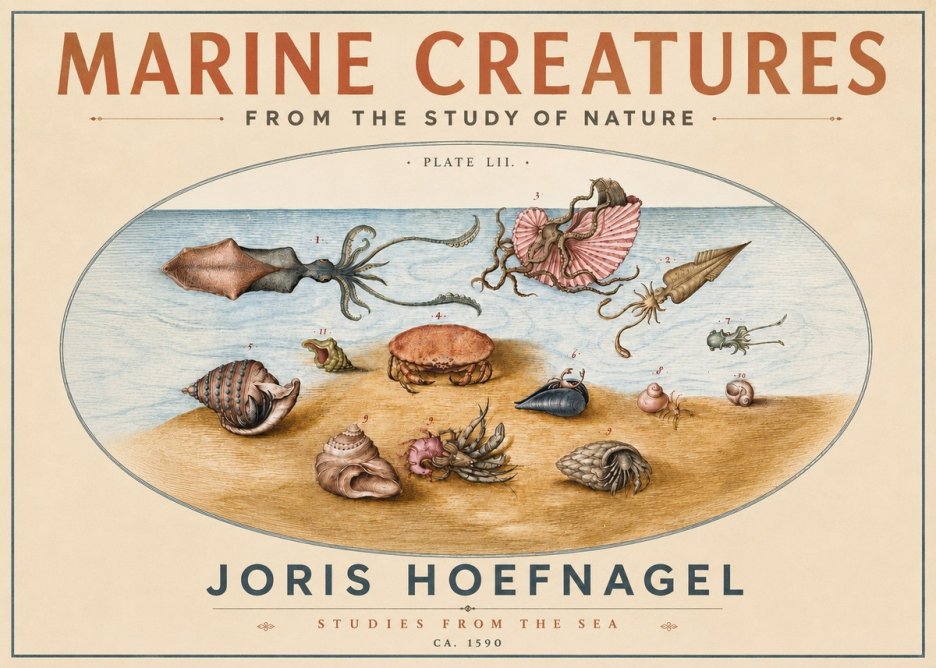Joris Hoefnagel Marine Creatures - Plate Lii No5 - Póster