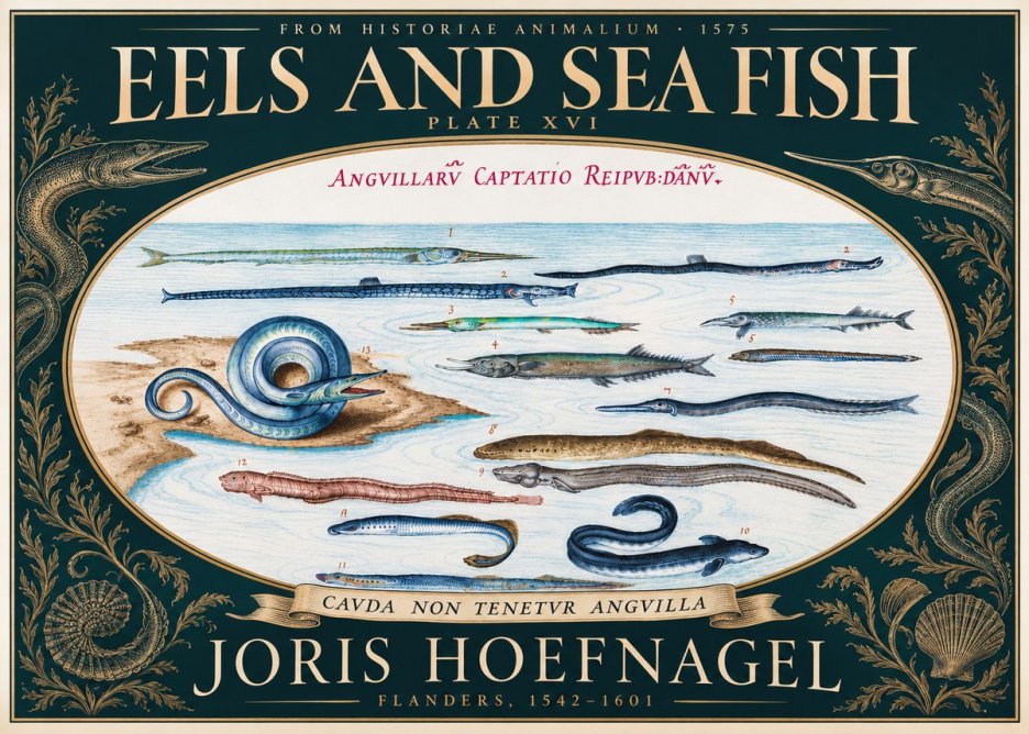 Joris Hoefnagel Eels and Sea Fish No5 - Póster