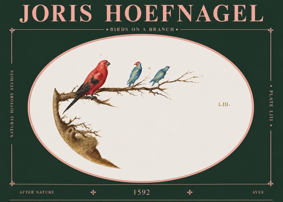 Joris Hoefnagel Birds on a Branch No6 - Póster