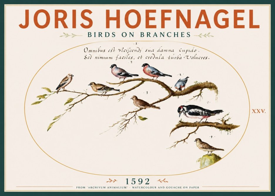 Joris Hoefnagel Birds on Branches No4 - Póster