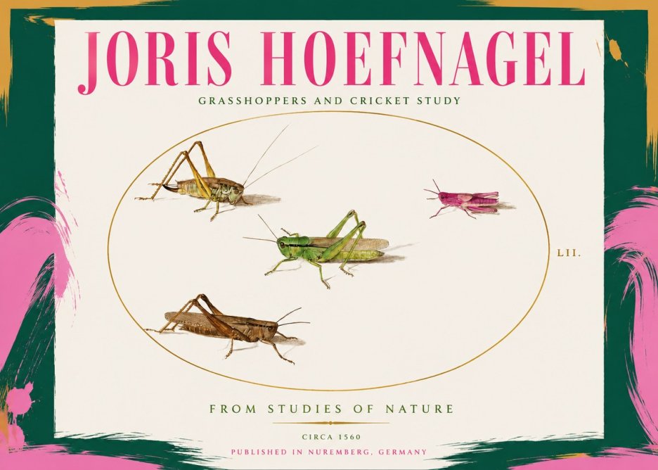 Joris Hoefnagel Three Grasshoppers and a Locust No3 - Póster