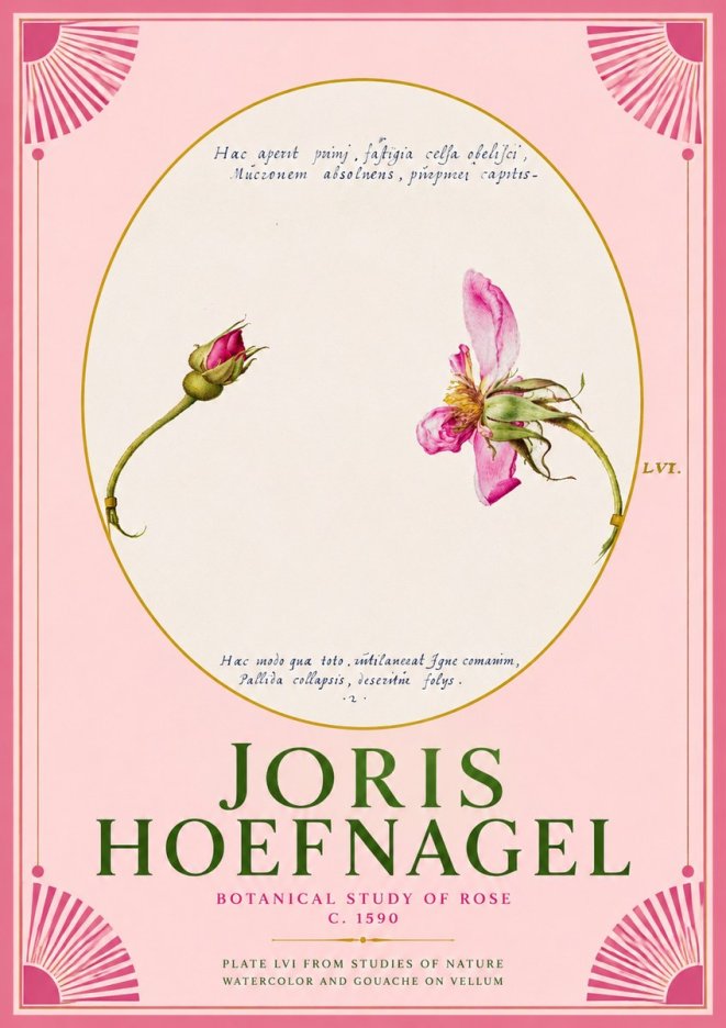 Joris Hoefnagel Botanical Study of Rose No2 - Póster