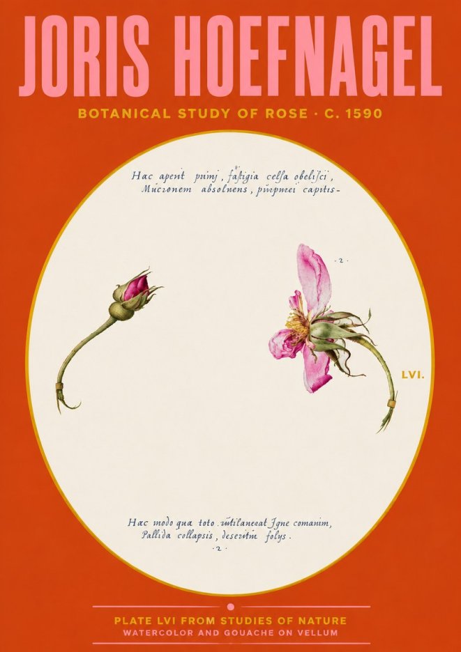 Joris Hoefnagel Botanical Study of Rose No4 - Póster