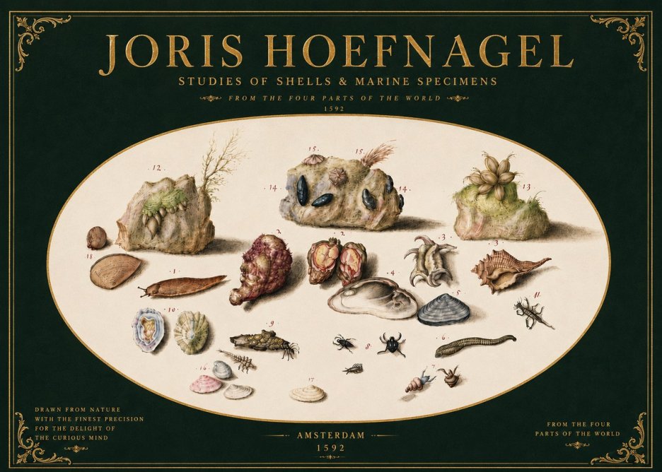 Joris Hoefnagel Studies of Shells & Marine Specimens No4 - Póster