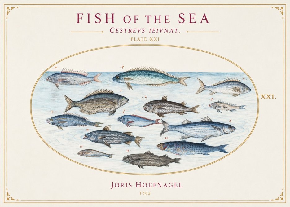 Joris Hoefnagel Fish of the Sea - Cestrevs Ieivnat. Plate Xxi No1 - Póster