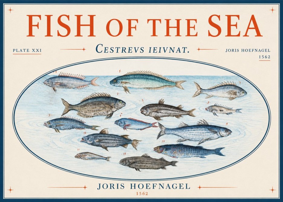 Joris Hoefnagel Fish of the Sea - Cestrevs Ieivnat. Plate Xxi No3 - Póster