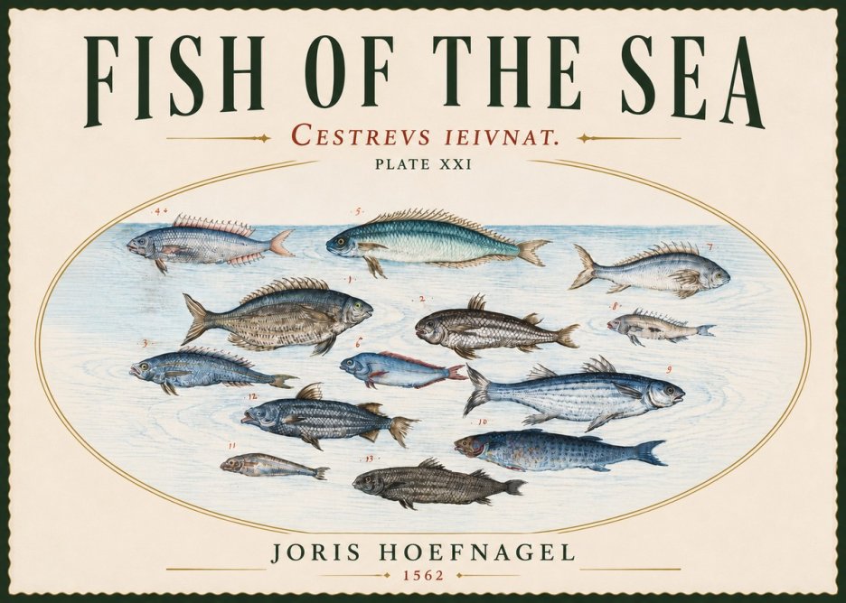 Joris Hoefnagel Fish of the Sea - Cestrevs Ieivnat. Plate Xxi No5 - Póster