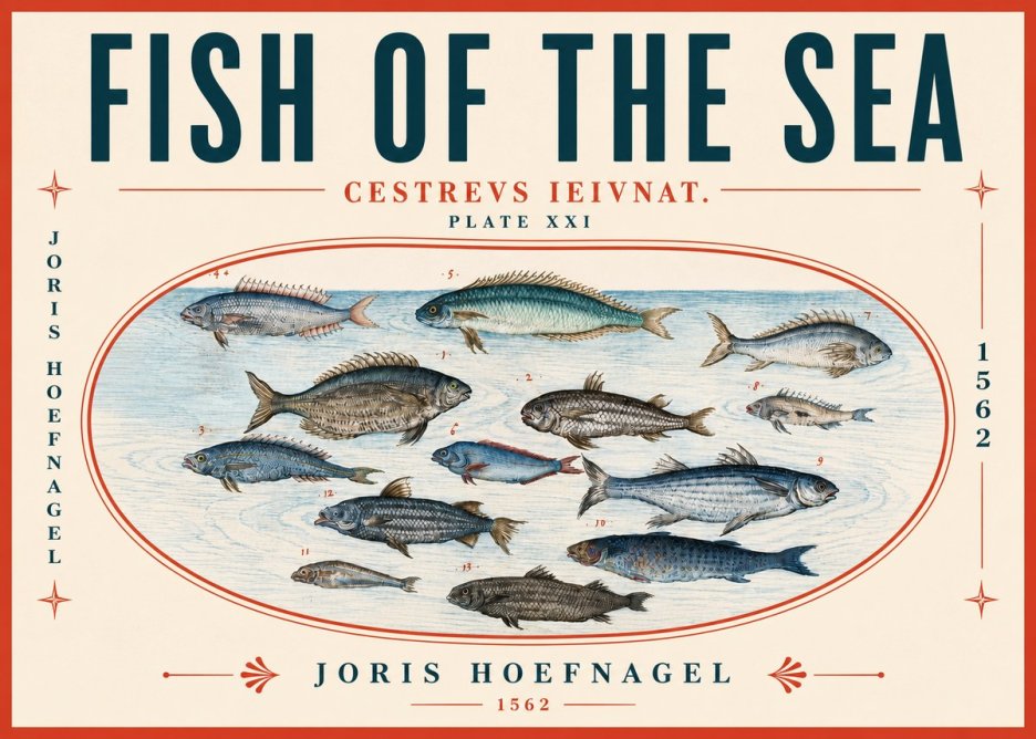 Joris Hoefnagel Fish of the Sea - Cestrevs Ieivnat. Plate Xxi No6 - Póster