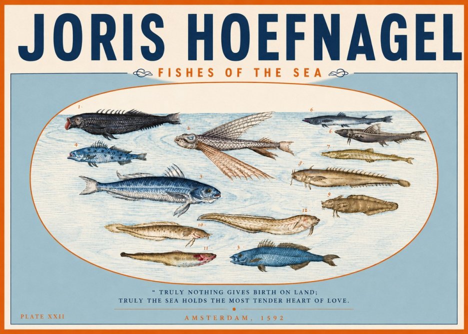 Joris Hoefnagel Fishes of the Sea I No3 - Póster
