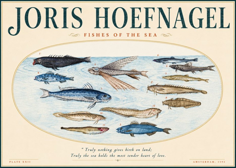 Joris Hoefnagel Fishes of the Sea I No4 - Póster