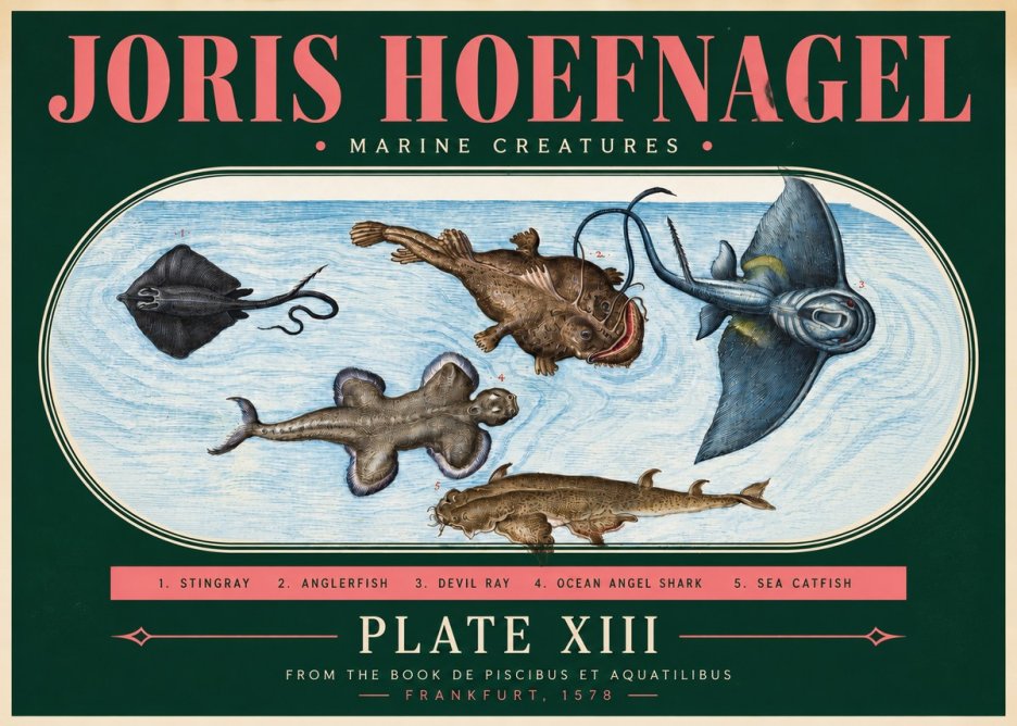 Joris Hoefnagel Marine Creatures Plate Xiii No3 - Póster