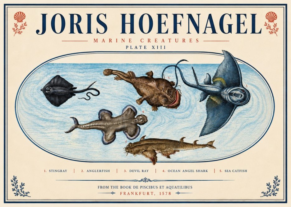 Joris Hoefnagel Marine Creatures Plate Xiii No4 - Póster