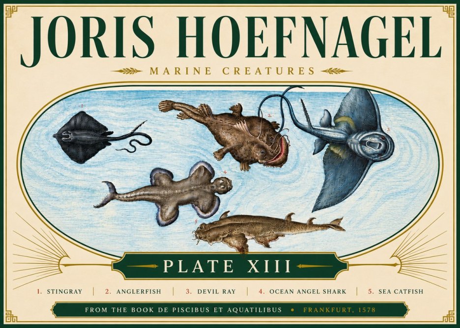 Joris Hoefnagel Marine Creatures Plate Xiii No5 - Póster