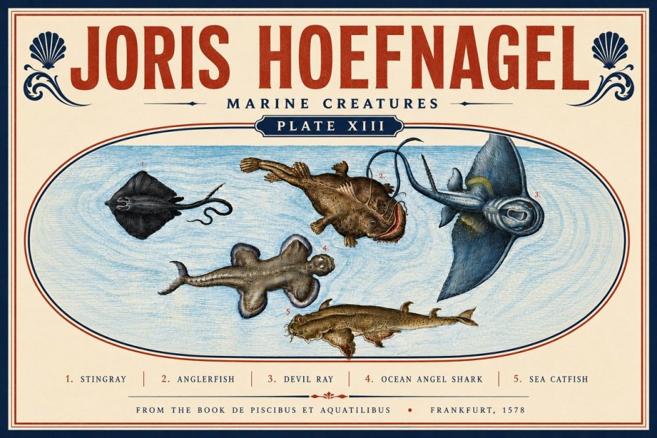 Joris Hoefnagel Marine Creatures Plate Xiii No6 - Póster