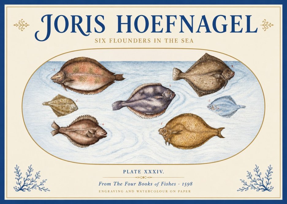 Joris Hoefnagel Six Flounders in the Sea No3 - Póster