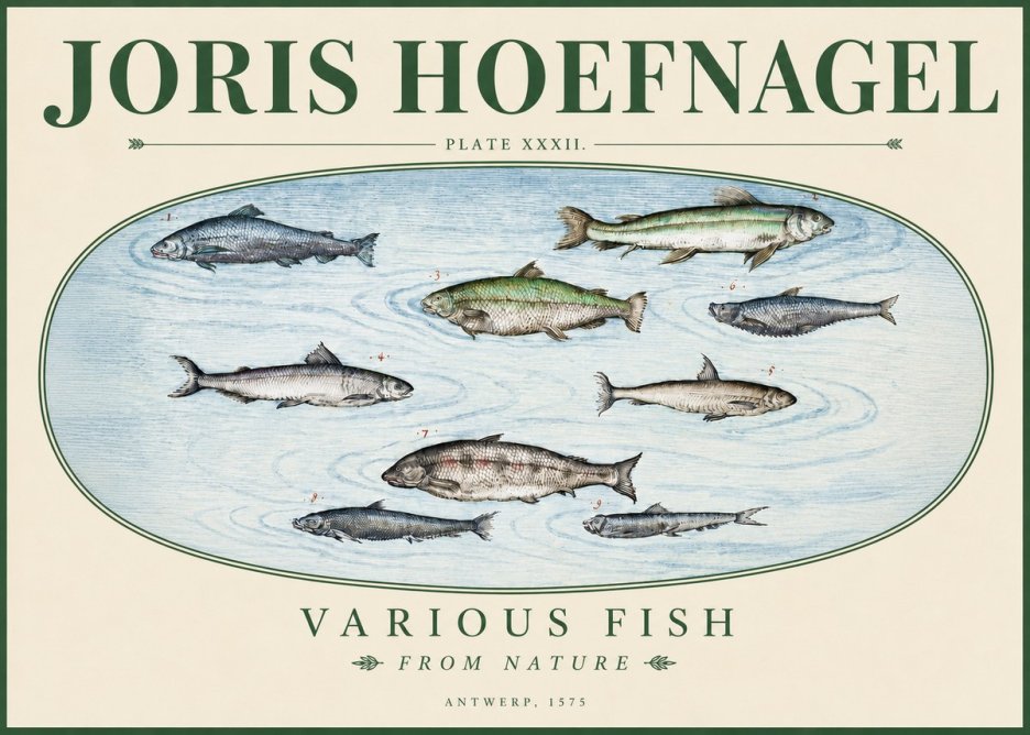 Joris Hoefnagel Various Fish from Nature No3 - Póster