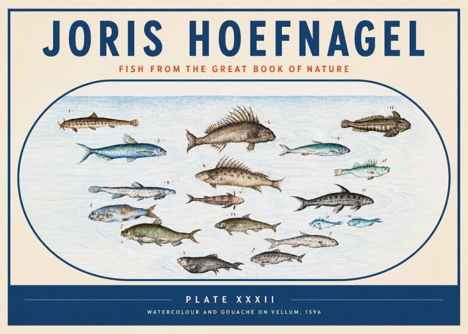 Joris Hoefnagel Fish from the Great Book of Nature No3 - Póster